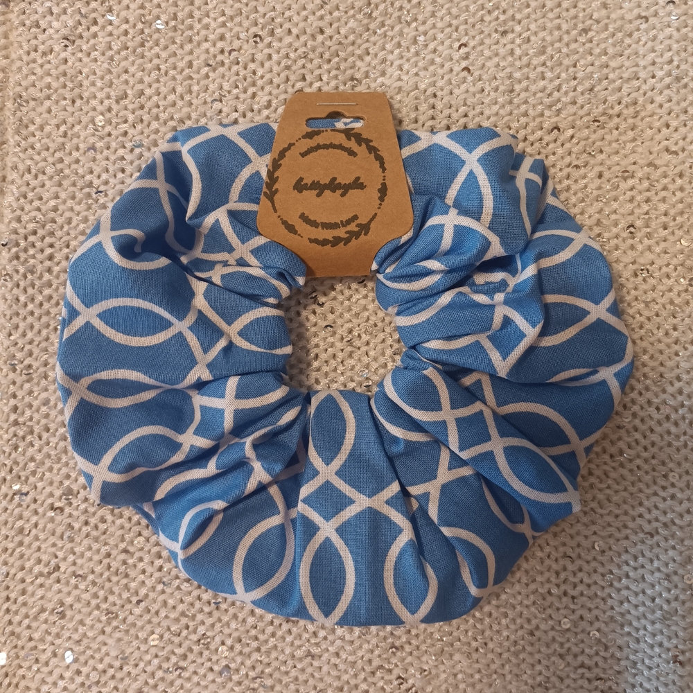 Blue and White Patterned XL Scrunchie